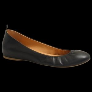 *READ* J CREW "Anya" Round Almond Toe Black Leather Ballet Flats Size 8